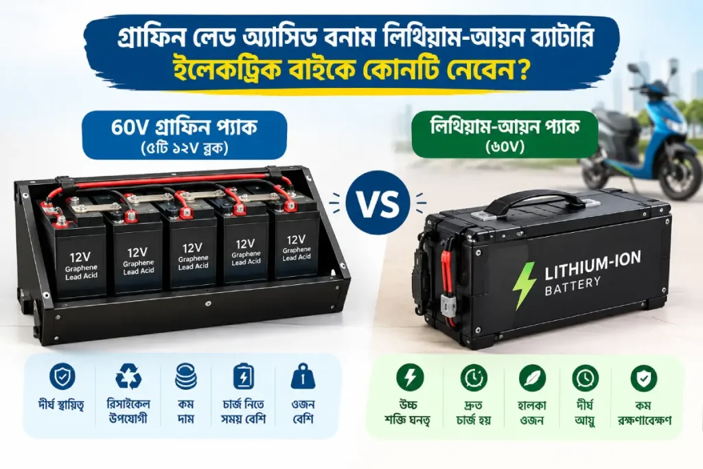 ৬০V গ্রাফিন প্যাক (পাঁচটি ১২V ব্লক) ও একটি লিথিয়াম প্যাক